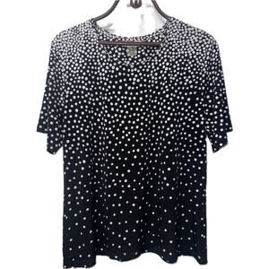 Allison Daley Women’s Short Sleeve Blouse - Black w. White Dots - Petite M